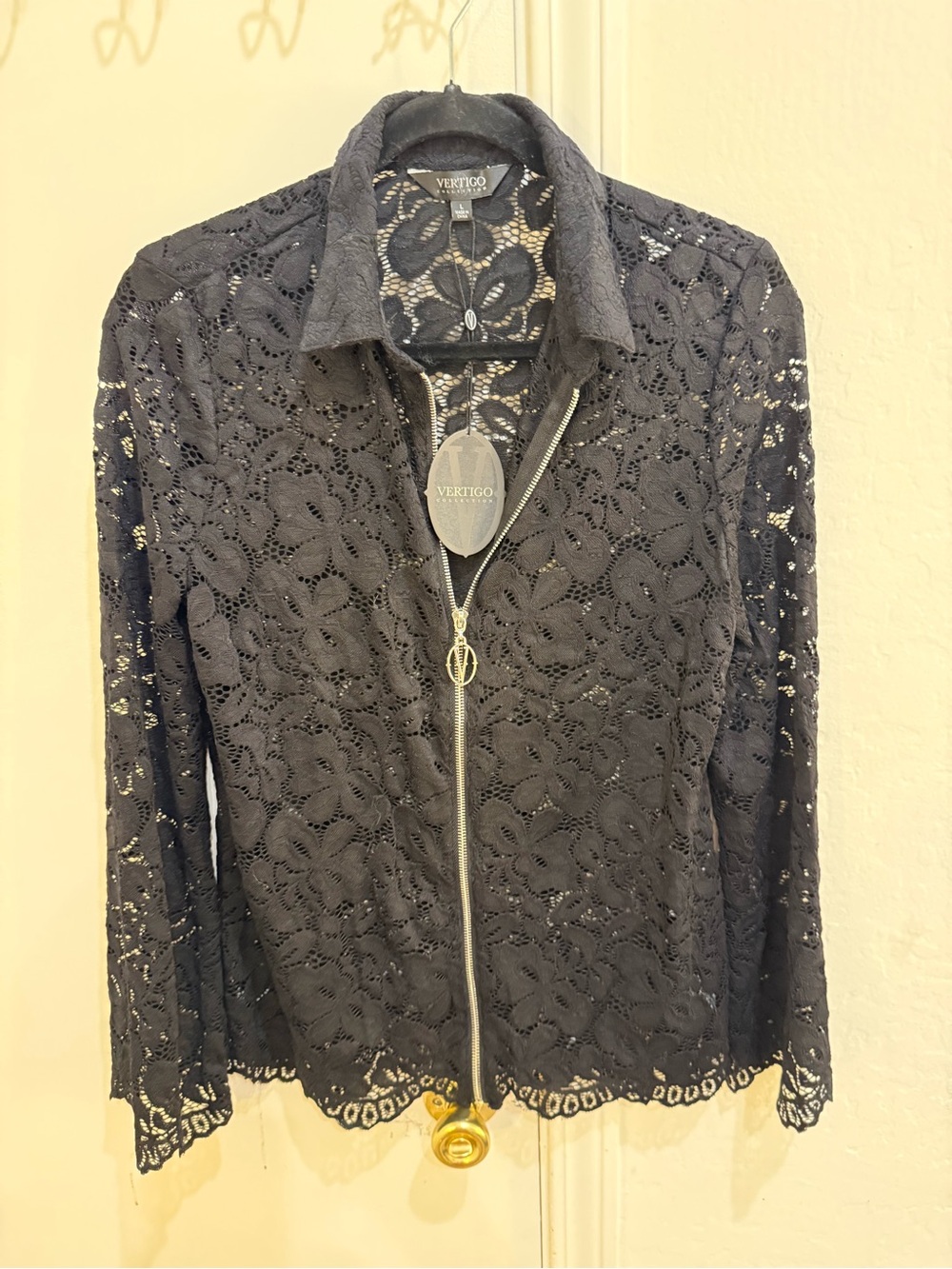 Vertigo Collection Black Lace Zip-Front Blouse
